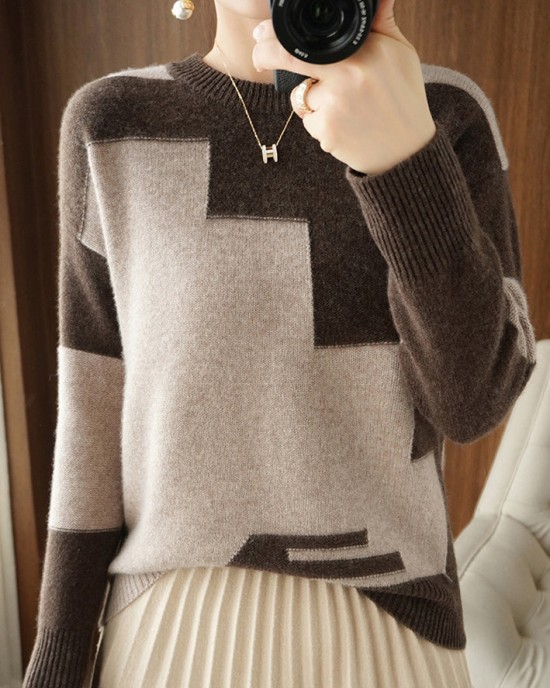 Women Grey Asymmetrical Patchwork Wool Knit Top Fall Women Grey Asymmetrical Patchwork Wool Knit Top Fall