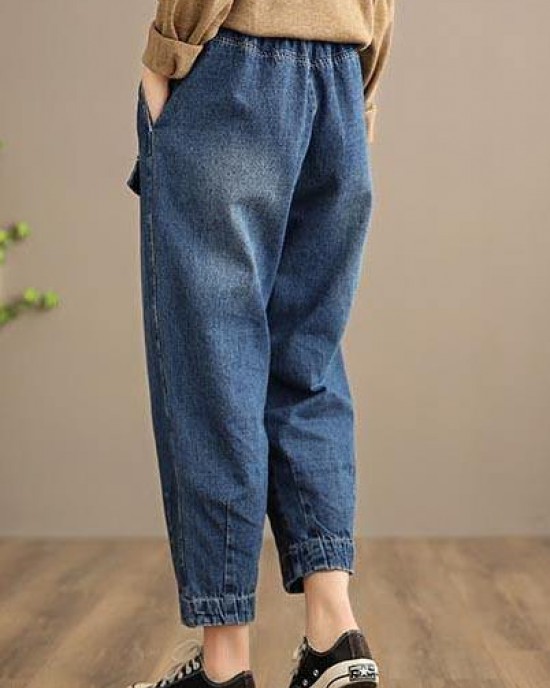 Handmade Spring Casual Pants Oversize Denim Blue Photography Elastic Waist Trousers Handmade Spring Casual Pants Oversize Denim Blue Photography Elastic Waist Trousers