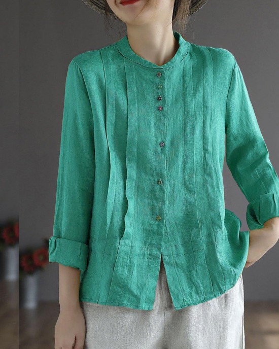 Women Yellow Elegant Button Fall Top Long Sleeve Linen Women Yellow Elegant Button Fall Top Long Sleeve Linen