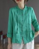 Women Yellow Elegant Button Fall Top Long Sleeve Linen Women Yellow Elegant Button Fall Top Long Sleeve Linen