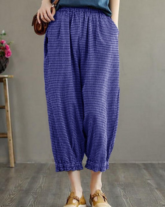 Bohemian Plaid Pockets Summer Linen Pants Bohemian Plaid Pockets Summer Linen Pants