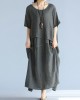 baggy gray long linen dresses oversized layered cotton maxi dress vintage short sleeve cotton clothing baggy gray long linen dresses oversized layered cotton maxi dress vintage short sleeve cotton clothing