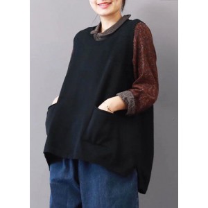 boutique black sweaters plus size big pockets sweaters 2018 sleeveless shirt