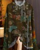 Beautiful Green Mandarin Collar Button Print Silk Shirt Top Spring Beautiful Green Mandarin Collar Button Print Silk Shirt Top Spring