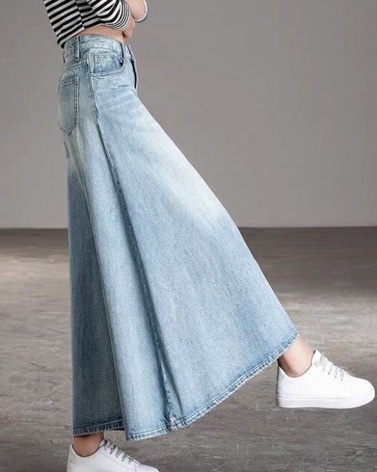 DIY Light Blue fashion Pockets Casual Wide Leg Fall Denim Pants DIY Light Blue fashion Pockets Casual Wide Leg Fall Denim Pants