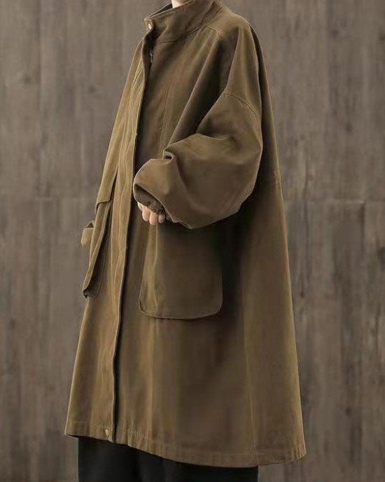 Handmade Chocolate Casual zippered Pockets Patchwork Fall trench coats Handmade Chocolate Casual zippered Pockets Patchwork Fall trench coats