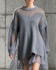 Boutique Grey Oversized Patchwork Tulle Knit Day Dress Fall Boutique Grey Oversized Patchwork Tulle Knit Day Dress Fall