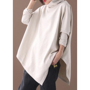 DIY asymmetric hem cotton high neck blouses for women Fabrics beige white tops