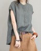 Unique o neck linen tops women blouses low high design Plus Size Clothing gray green shirt Unique o neck linen tops women blouses low high design Plus Size Clothing gray green shirt
