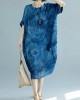 2025 blue long linen dress plus size O neck floral linen clothing dresses casual short sleeve baggy dresses linen caftans 2025 blue long linen dress plus size O neck floral linen clothing dresses casual short sleeve baggy dresses linen caftans