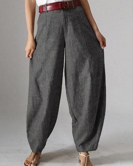 Women High Waist Button Solid Color Harem Pants with Pocket Women High Waist Button Solid Color Harem Pants with Pocket