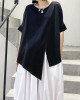 Unique black cotton clothes o neck asymmetric summer shirt Unique black cotton clothes o neck asymmetric summer shirt