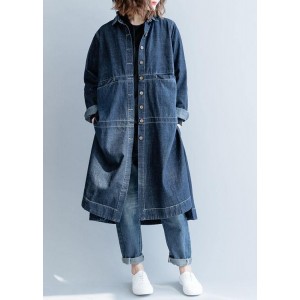 Chic side open Fine coats women denim blue loose jackets fall