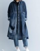 Chic side open Fine coats women denim blue loose jackets fall Chic side open Fine coats women denim blue loose jackets fall