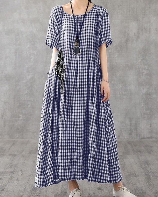 Vivid patchwork linen quilting dresses Runway black plaid Dresses summer Vivid patchwork linen quilting dresses Runway black plaid Dresses summer