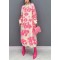 Art White Hign Neck Floral Jacquard Knit Loose Sweater Dress Winter
