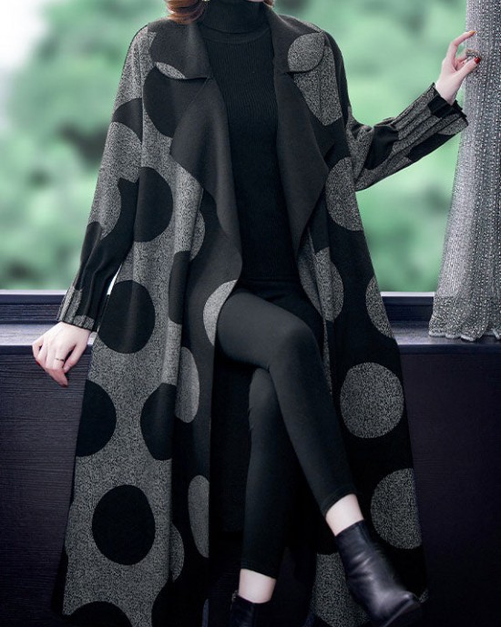 Boutique Black Patchwork Dot Print Loose Fall Long sleeve Coat Boutique Black Patchwork Dot Print Loose Fall Long sleeve Coat