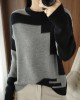 Women Grey Asymmetrical Patchwork Wool Knit Top Fall Women Grey Asymmetrical Patchwork Wool Knit Top Fall