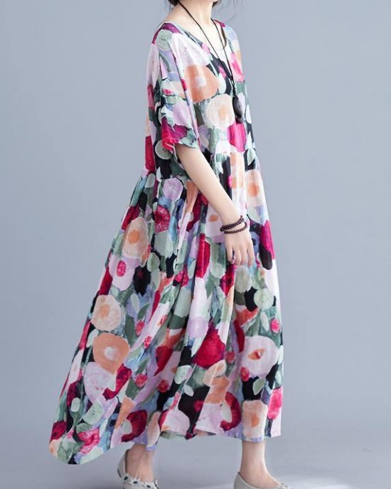 Bohemian floral Long dress half sleeve Cinched Maxi summer Dresses Bohemian floral Long dress half sleeve Cinched Maxi summer Dresses