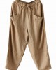 Art Khaki Tie Waist Pockets Summer Harem Pants Linen Art Khaki Tie Waist Pockets Summer Harem Pants Linen