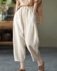 Natural Yellow Elastic Waist Summer Linen Harem Pants Natural Yellow Elastic Waist Summer Linen Harem Pants