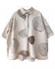Vintage Beige Peter Pan Collar Print Summer Linen Blouses Half Sleeve Vintage Beige Peter Pan Collar Print Summer Linen Blouses Half Sleeve