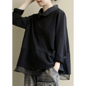Plus Size Black Tops Lapel Patchwork Clothes Pattern