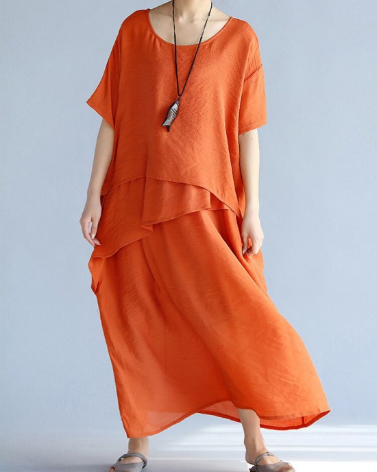 baggy gray long linen dresses oversized layered cotton maxi dress vintage short sleeve cotton clothing baggy gray long linen dresses oversized layered cotton maxi dress vintage short sleeve cotton clothing