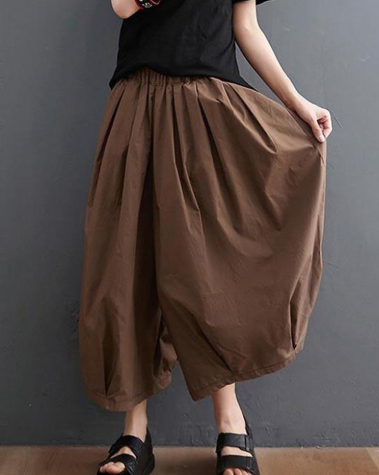 Plus Size Brown Pockets Wide Leg Pants Trousers Summer Cotton Linen Plus Size Brown Pockets Wide Leg Pants Trousers Summer Cotton Linen