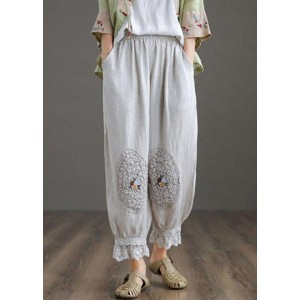 Fine Nude Patchwork Hollow Out Harem Pants Trousers Linen