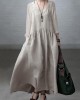 Simple and Loose V-neck Cotton and Linen Dress Simple and Loose V-neck Cotton and Linen Dress