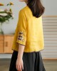 Women Yellow Casual Ramie Cardigan Embroidered Shirt Women Yellow Casual Ramie Cardigan Embroidered Shirt
