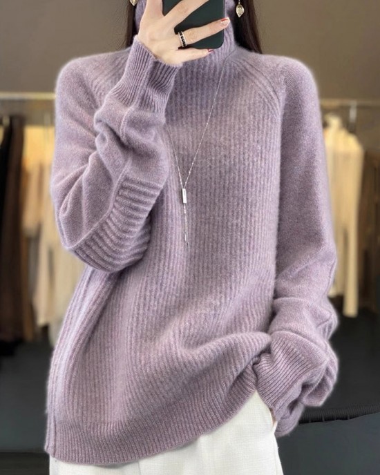 Loose Purple Turtleneck Cozy Cotton Knit Sweaters Long Sleeve Loose Purple Turtleneck Cozy Cotton Knit Sweaters Long Sleeve