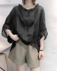 Art Navy Tops Ruffles Trim Half Sleeve Shirts Blouse Plus Size
