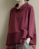 Art Burgundy Patchwork Baggy Shirt Clothes Lapel Art Burgundy Patchwork Baggy Shirt Clothes Lapel
