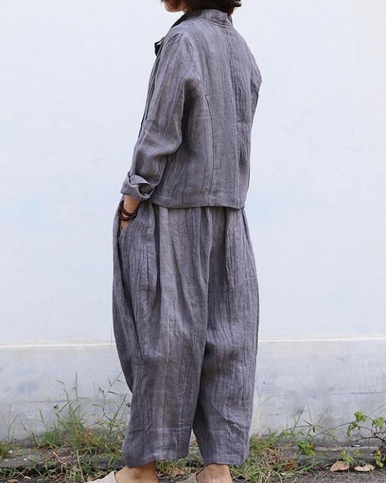 Personality linen casual gray pants loose 2025 autumn pants Personality linen casual gray pants loose 2025 autumn pants