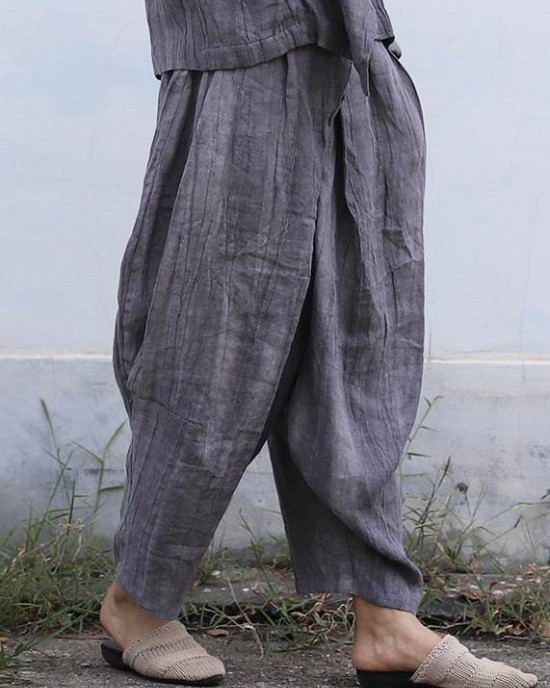 Personality linen casual gray pants loose 2025 autumn pants Personality linen casual gray pants loose 2025 autumn pants