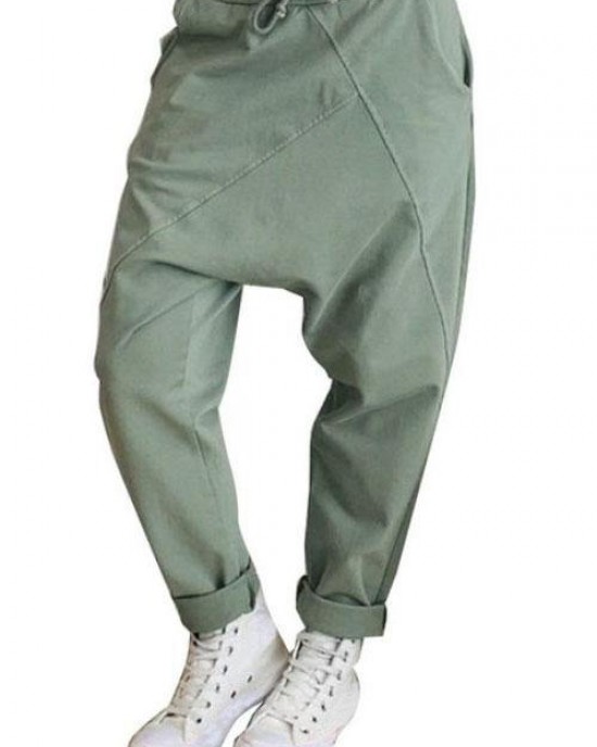 Women Casual Loose Elastic Waist Harem Trousers Long Solid Pants Women Casual Loose Elastic Waist Harem Trousers Long Solid Pants