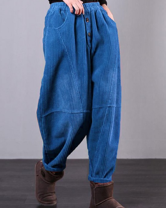 Modern Red Women Pants Oversize Fall Corduroy Pockets Cotton Casual Pants Modern Red Women Pants Oversize Fall Corduroy Pockets Cotton Casual Pants