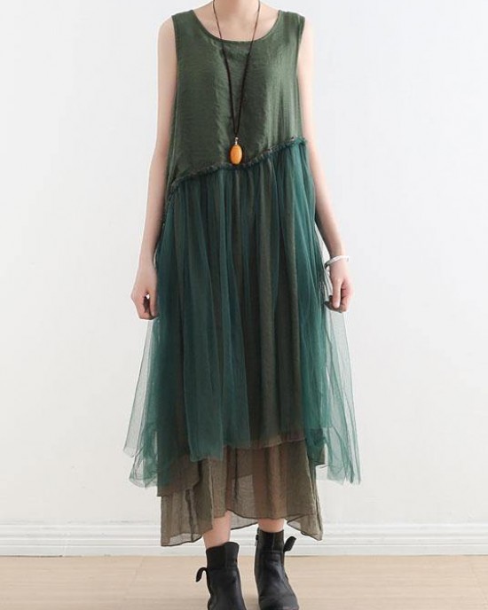 Art Green Patchwork Cotton Summer Dresses Art Green Patchwork Cotton Summer Dresses