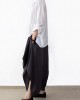 2025 early fall navy linen crop pants wide leg cotton pants asymmetric design