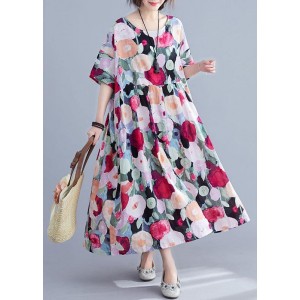 Bohemian floral Long dress half sleeve Cinched Maxi summer Dresses