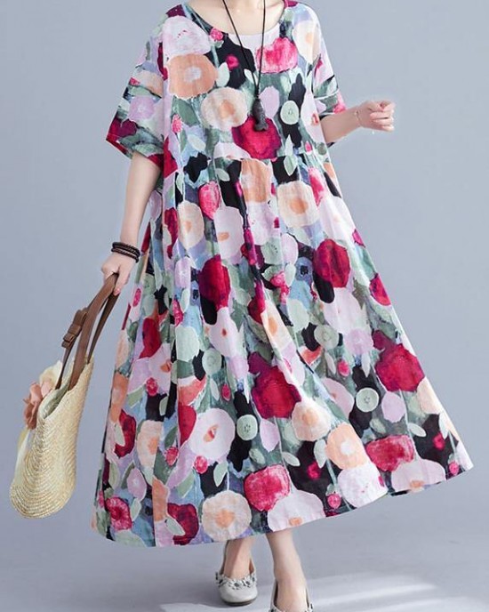 Bohemian floral Long dress half sleeve Cinched Maxi summer Dresses Bohemian floral Long dress half sleeve Cinched Maxi summer Dresses
