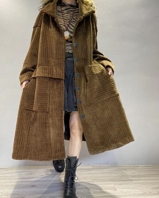 Chic Coffee Pockets Button Corduroy Loose Fall Long sleeve Coats Chic Coffee Pockets Button Corduroy Loose Fall Long sleeve Coats