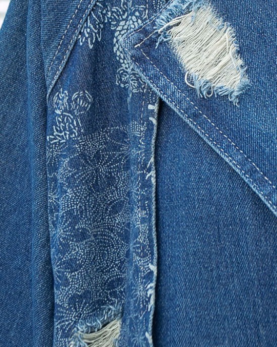 Beautiful Blue PeterPan Collar Button Pockets Print Hole Fall Long sleeve Trench Coat Beautiful Blue PeterPan Collar Button Pockets Print Hole Fall Long sleeve Trench Coat