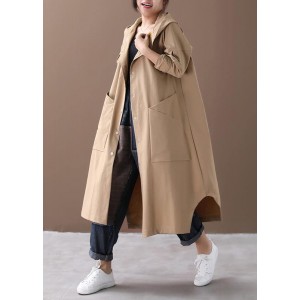 Modern hooded Large pockets fine clothes For Women khaki baggy coat