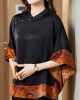 Vintage Black Mandarin Collar Asymmetrical Patchwork Jacquard Silk Shirts Batwing Sleeve Vintage Black Mandarin Collar Asymmetrical Patchwork Jacquard Silk Shirts Batwing Sleeve