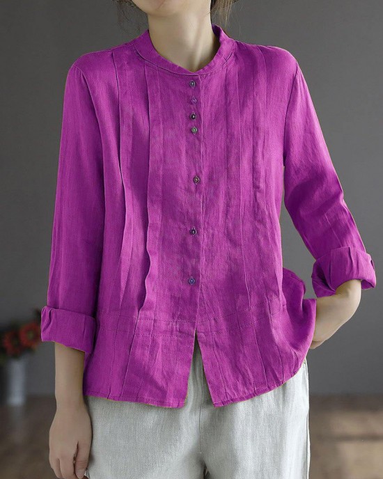 Women Yellow Elegant Button Fall Top Long Sleeve Linen Women Yellow Elegant Button Fall Top Long Sleeve Linen