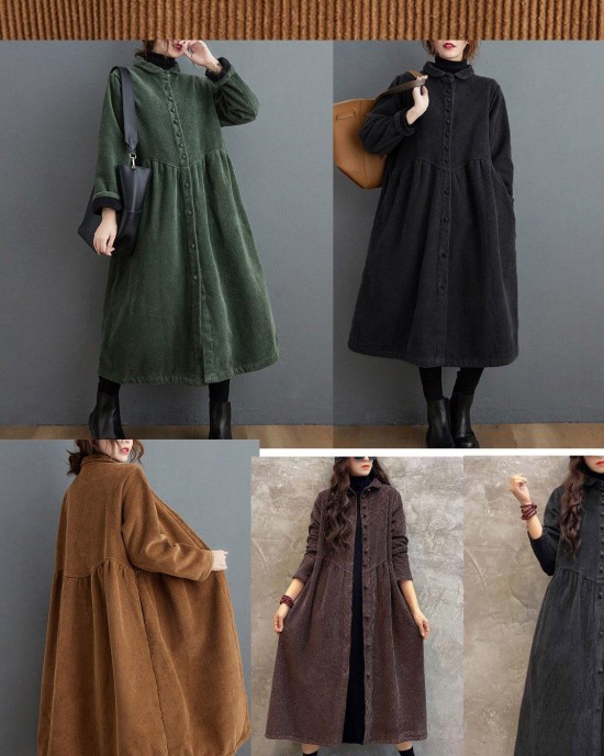 French blackish green corduroy coats Inspiration thick Cinched women coats ( Limited Stock)