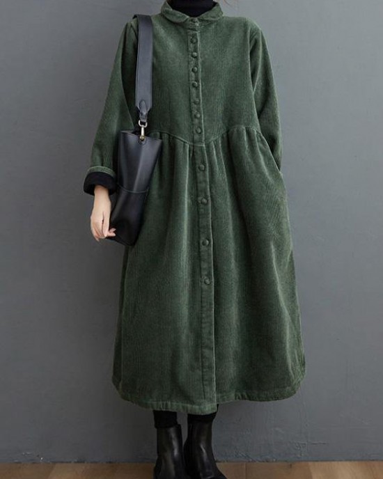 French blackish green corduroy coats Inspiration thick Cinched women coats ( Limited Stock)